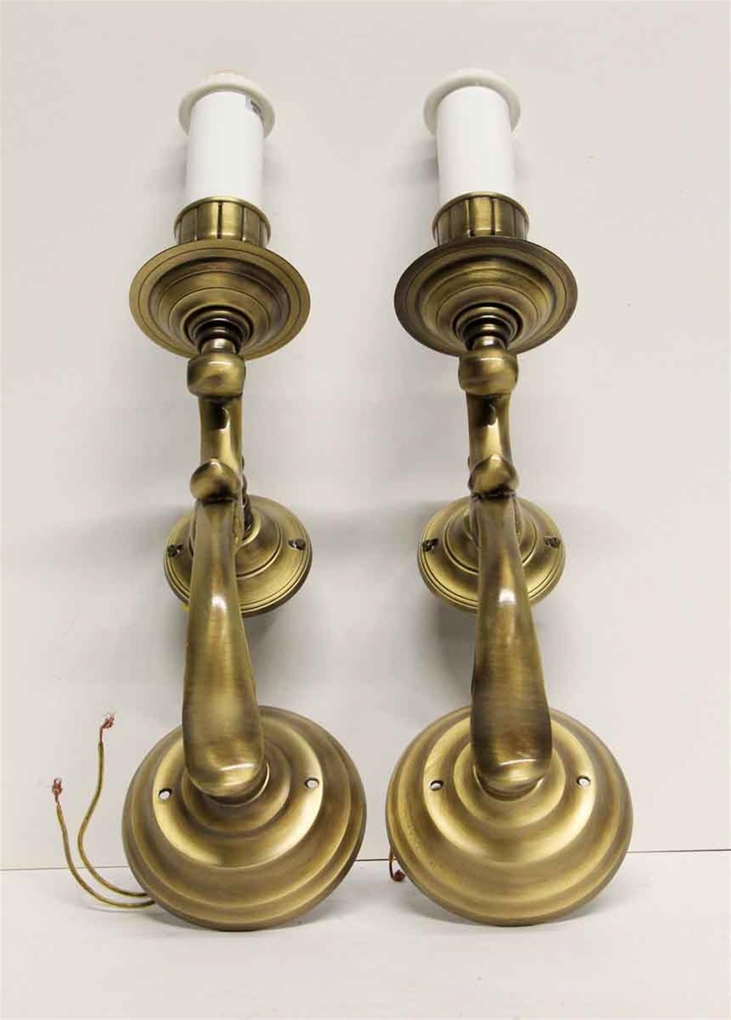 Late 20th Century 1980s Pair of NYC Waldorf Astoria Hotel Brass Sconces with Black Shades