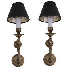 Vintage 1980s Pair of NYC Waldorf Astoria Hotel Brass Sconces with Black Shades