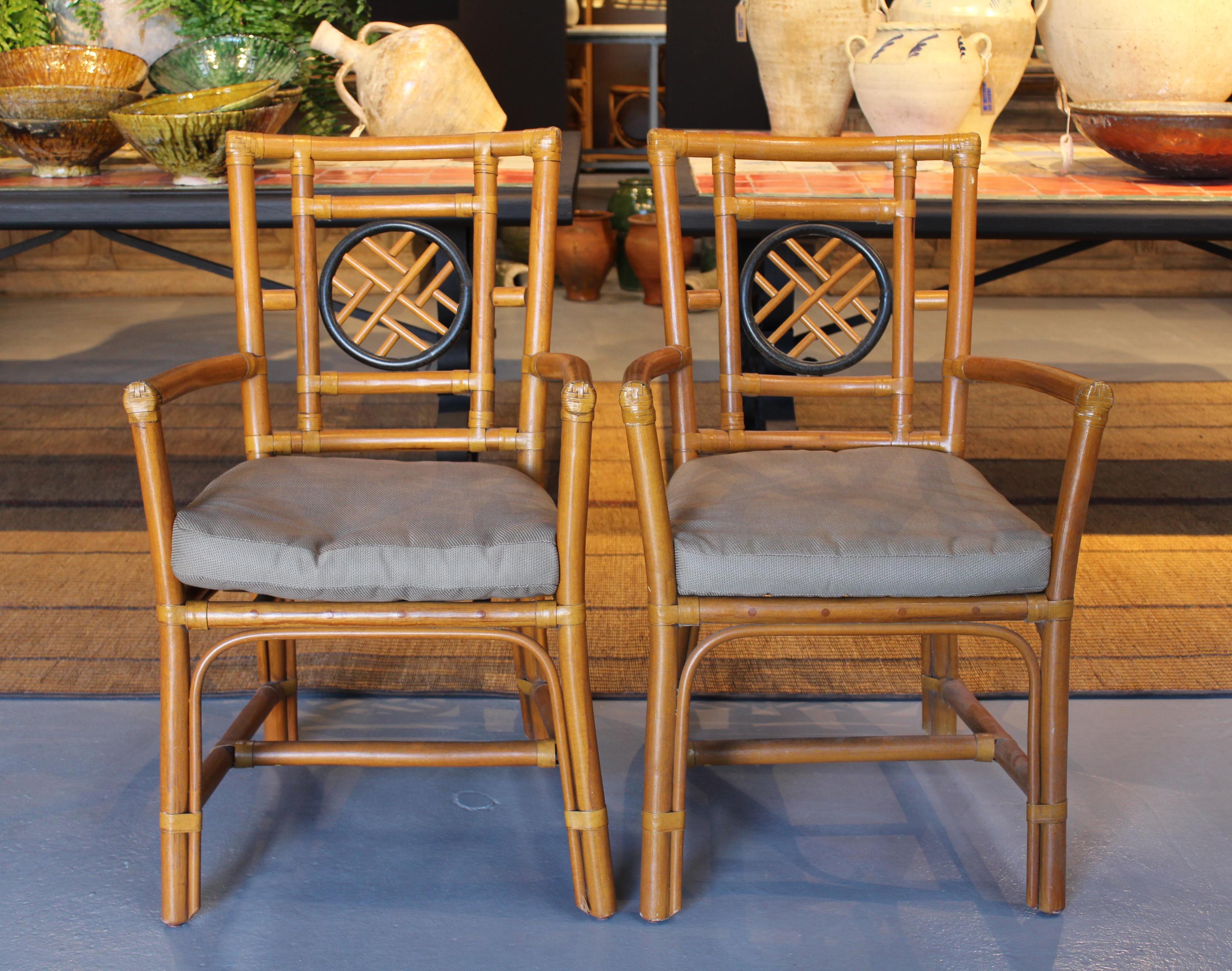 1980s pair of oriental style bamboo chairs.