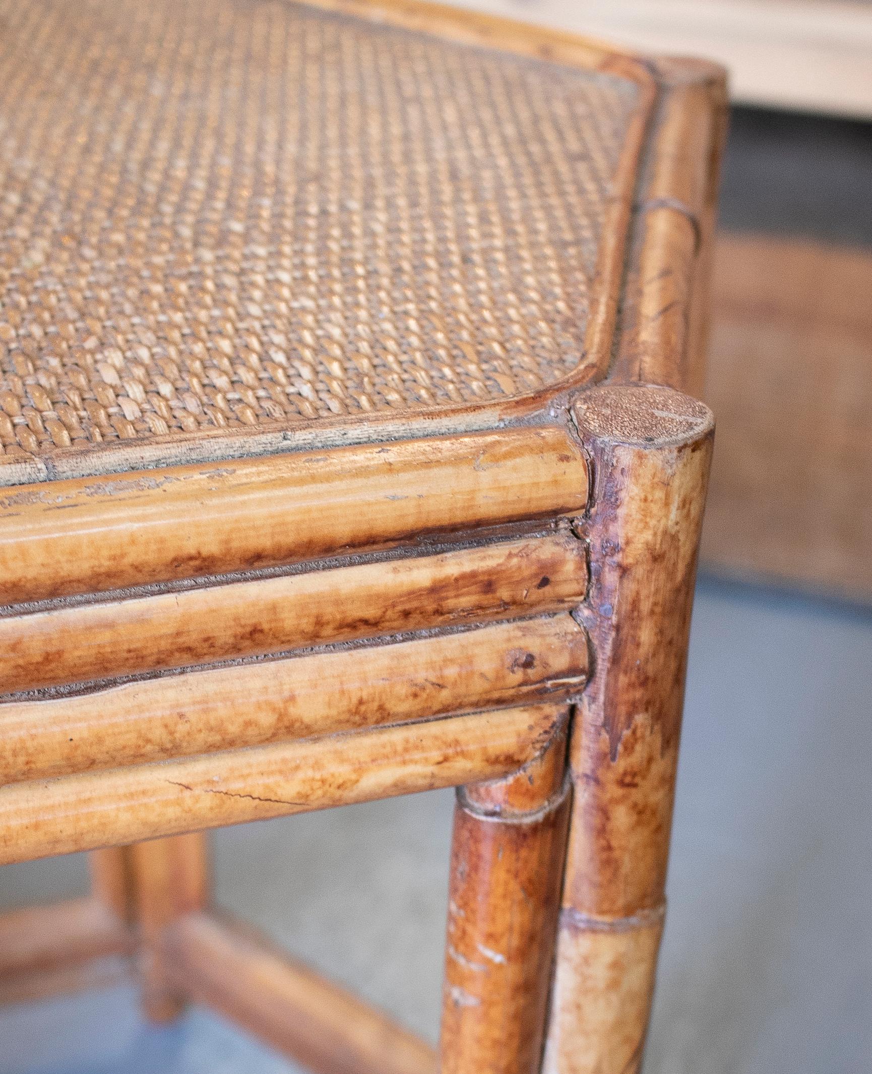 1980s Pair of Philippine Octagonal Bamboo and Rattan Small Tables 6