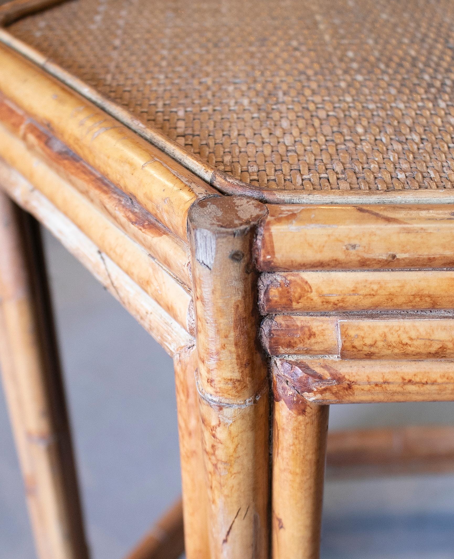1980s Pair of Philippine Octagonal Bamboo and Rattan Small Tables 7