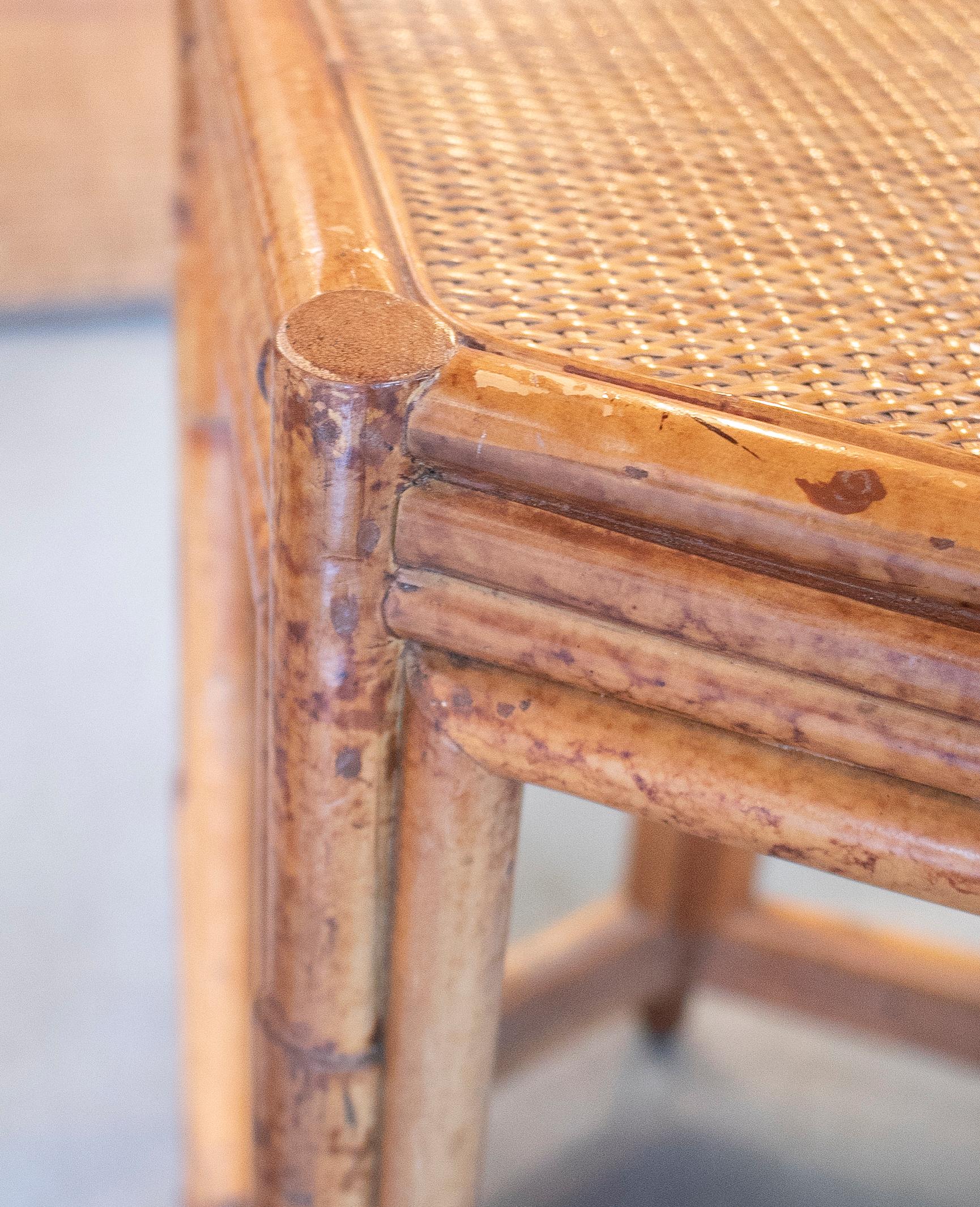 1980s Pair of Philippine Octagonal Bamboo and Rattan Small Tables 8