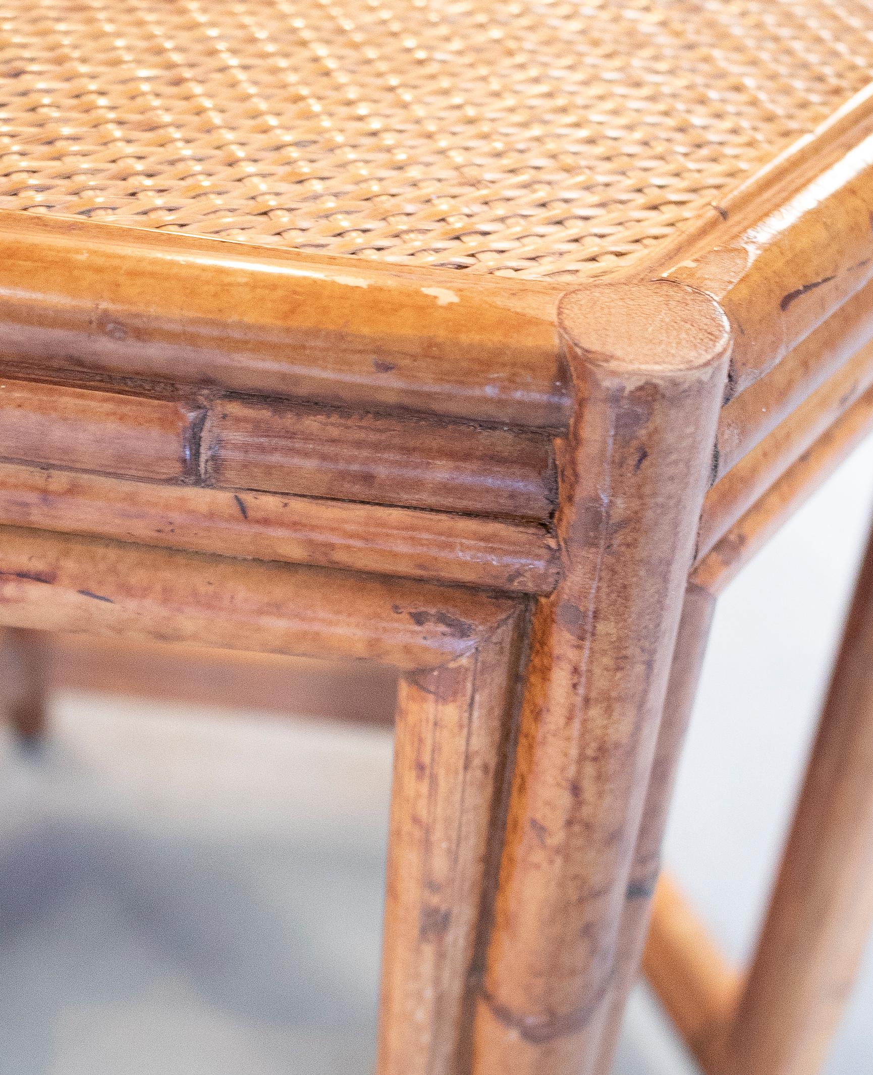 1980s Pair of Philippine Octagonal Bamboo and Rattan Small Tables 9