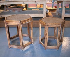 1980s Pair of Philippine Octagonal Bamboo and Rattan Small Tables