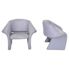 1980s Pair of Postmodern Ribbon Lounge Chairs in Periwinkle Leather