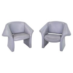 1980s Pair of Postmodern Ribbon Lounge Chairs in Periwinkle Leather