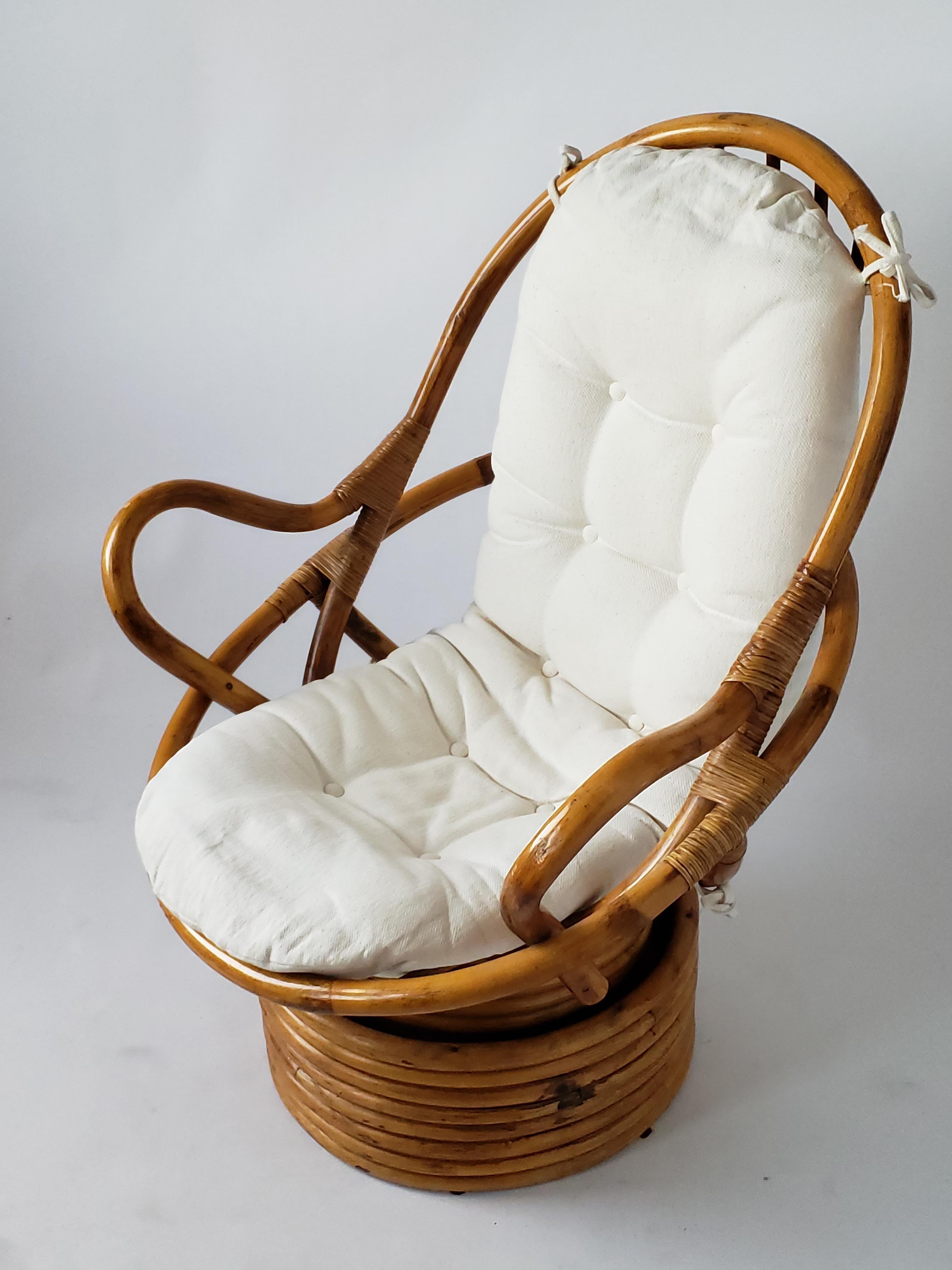 1980s Pair of Rattan Rocking and Swivel Lounge Chair , USA 1