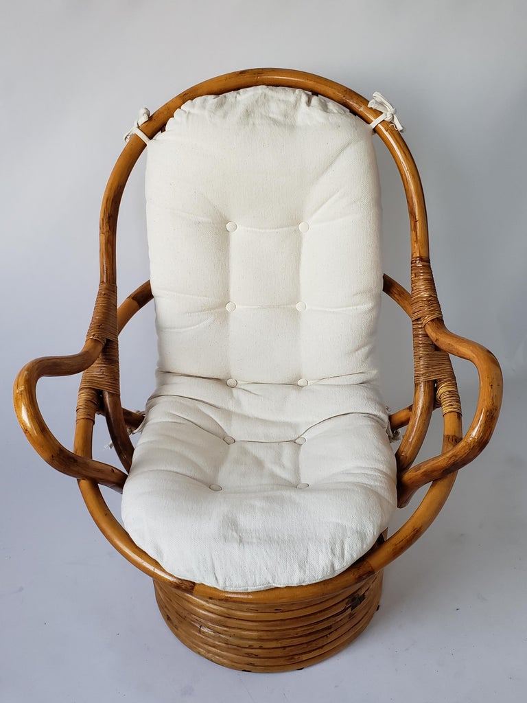 1980s Pair of Rattan Rocking and Swivel Lounge Chair , USA at 1stDibs