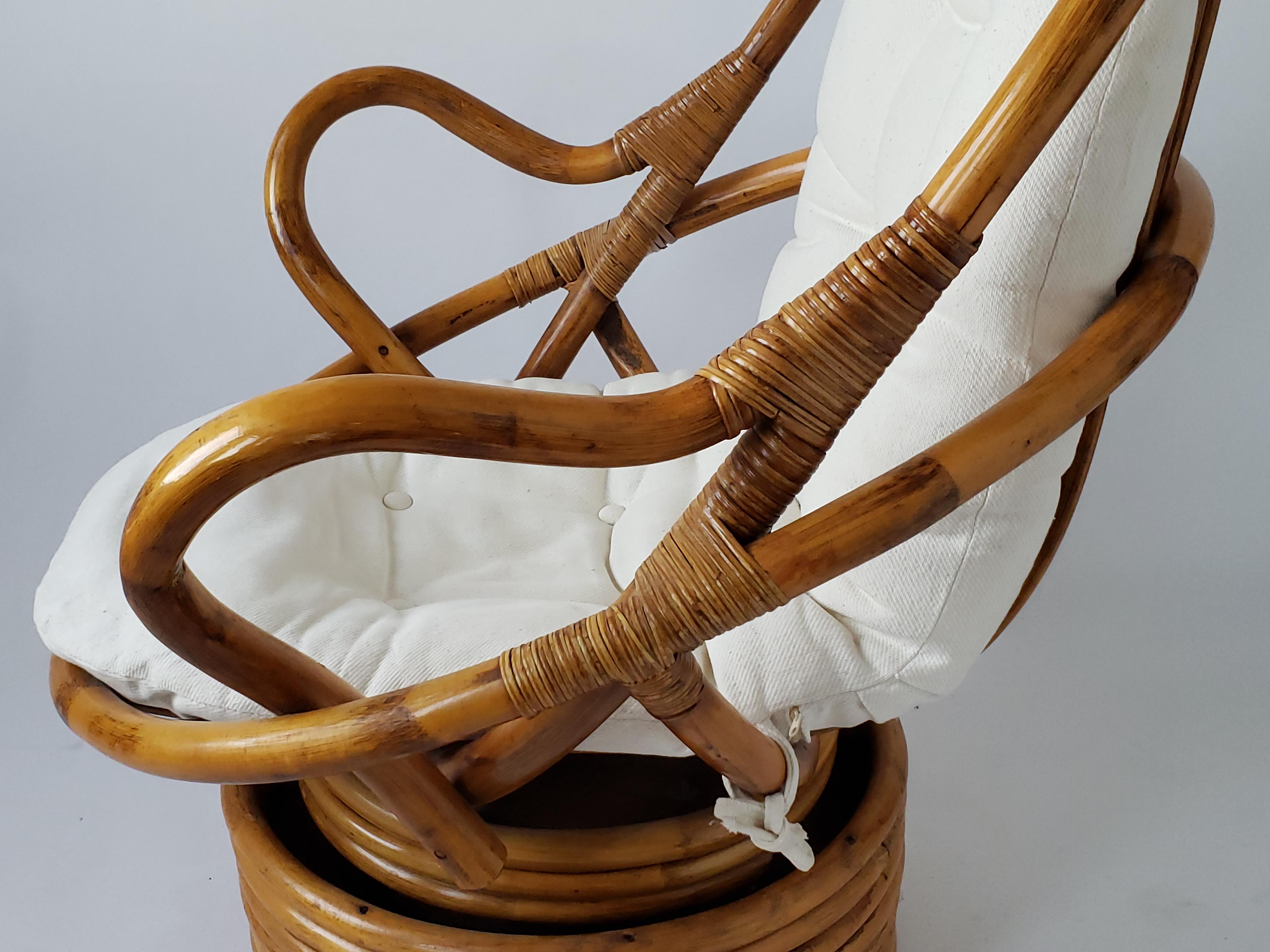 1980s Pair of Rattan Rocking and Swivel Lounge Chair , USA 6