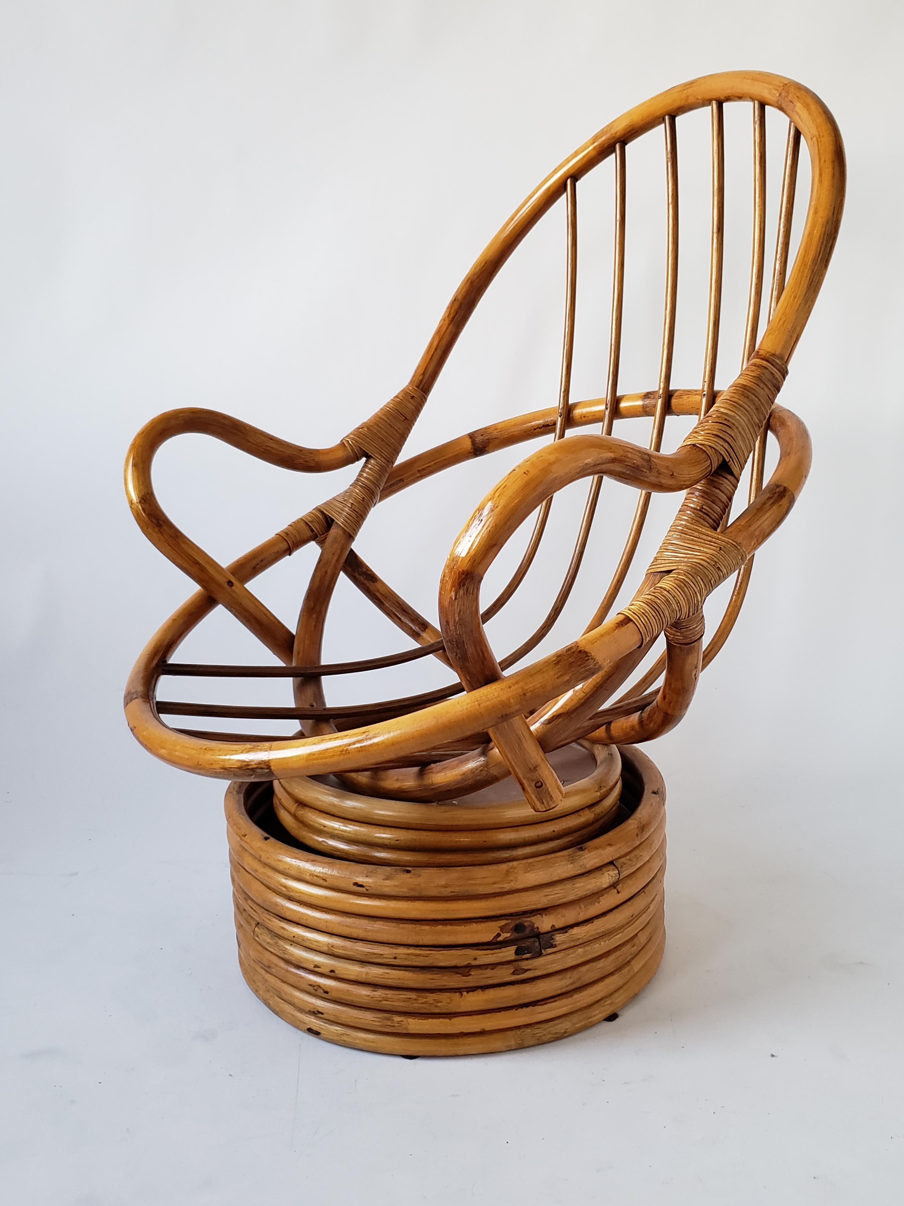 1980s Pair of Rattan Rocking and Swivel Lounge Chair , USA 9