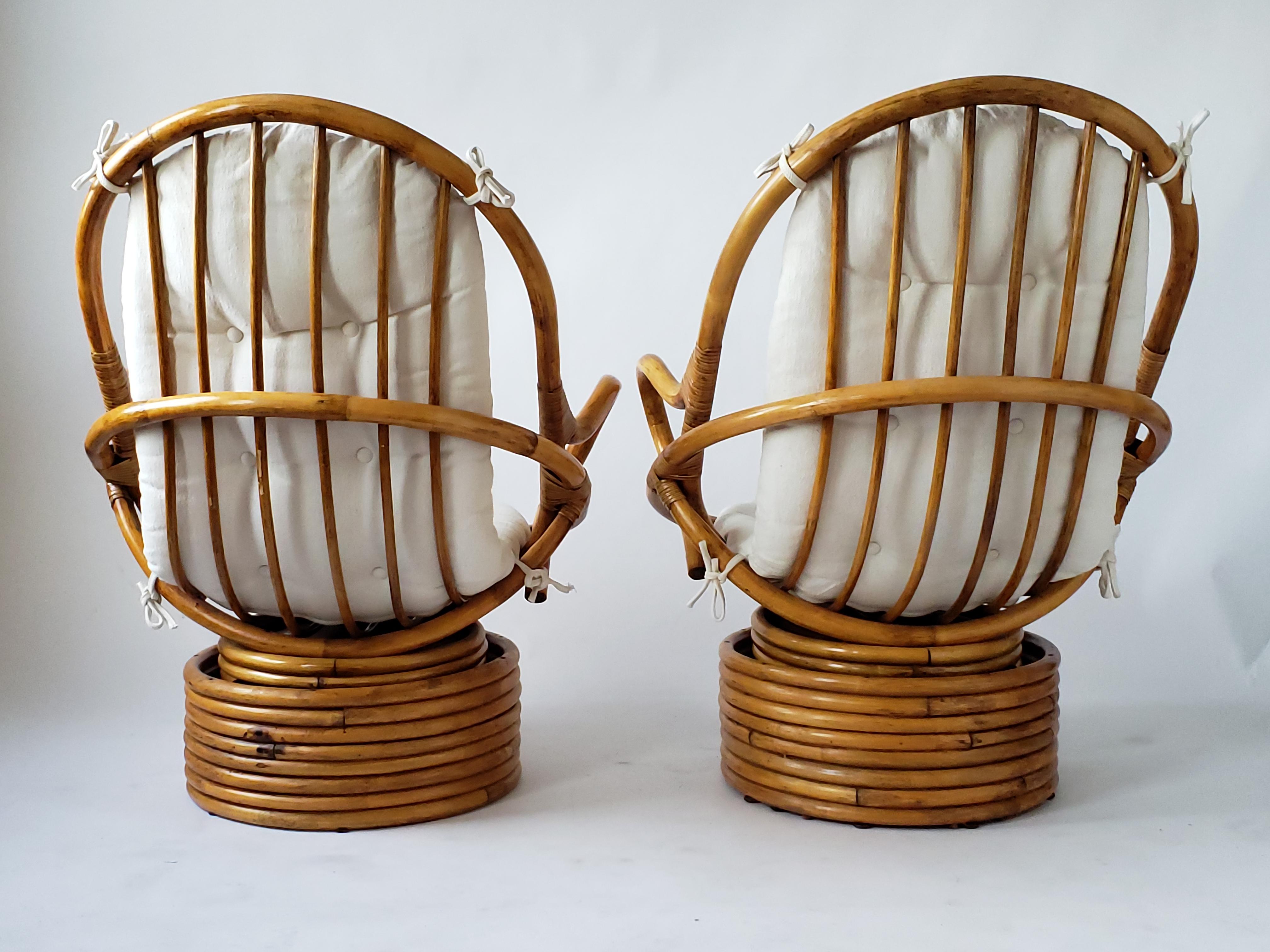 Mid-Century Modern 1980s Pair of Rattan Rocking and Swivel Lounge Chair , USA