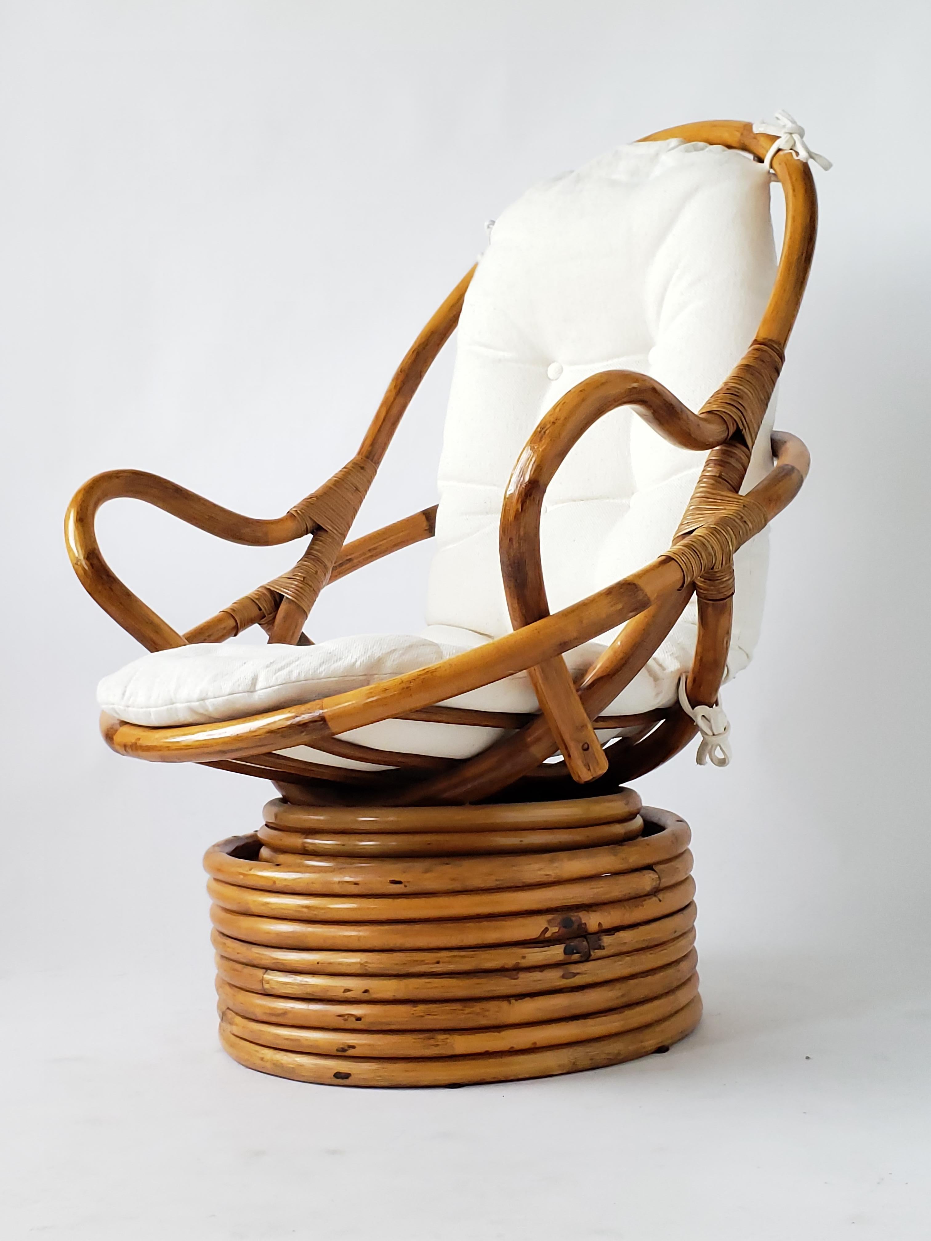 20th Century 1980s Pair of Rattan Rocking and Swivel Lounge Chair , USA