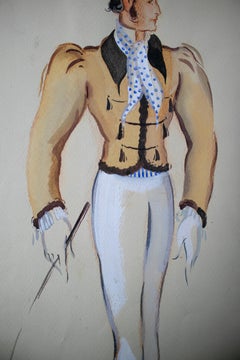 1980s Pair of Russian Gentlemen Watercolors Drawings