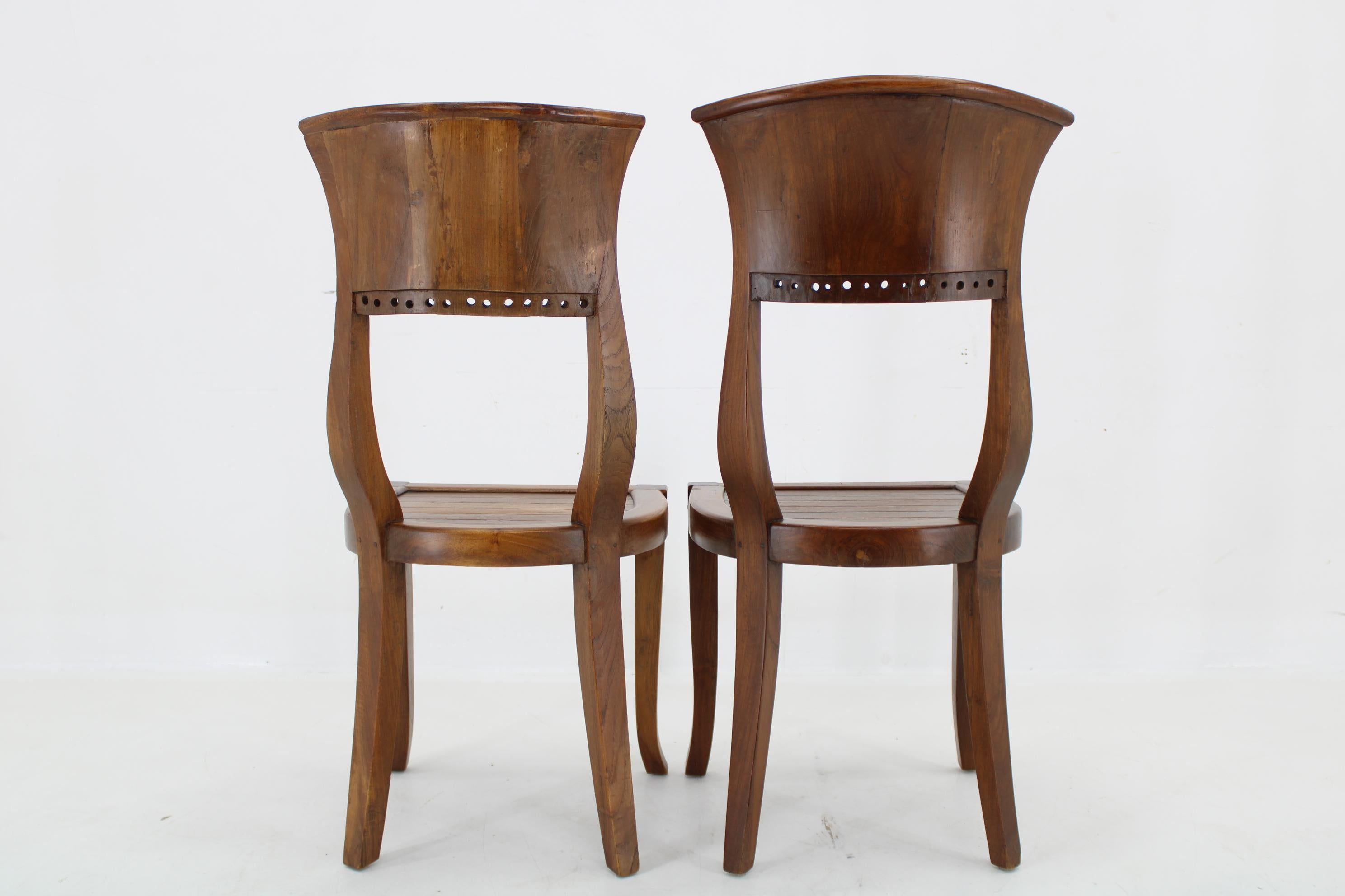 Late 20th Century  1980s Pair of Solid Teak Chairs, India  For Sale