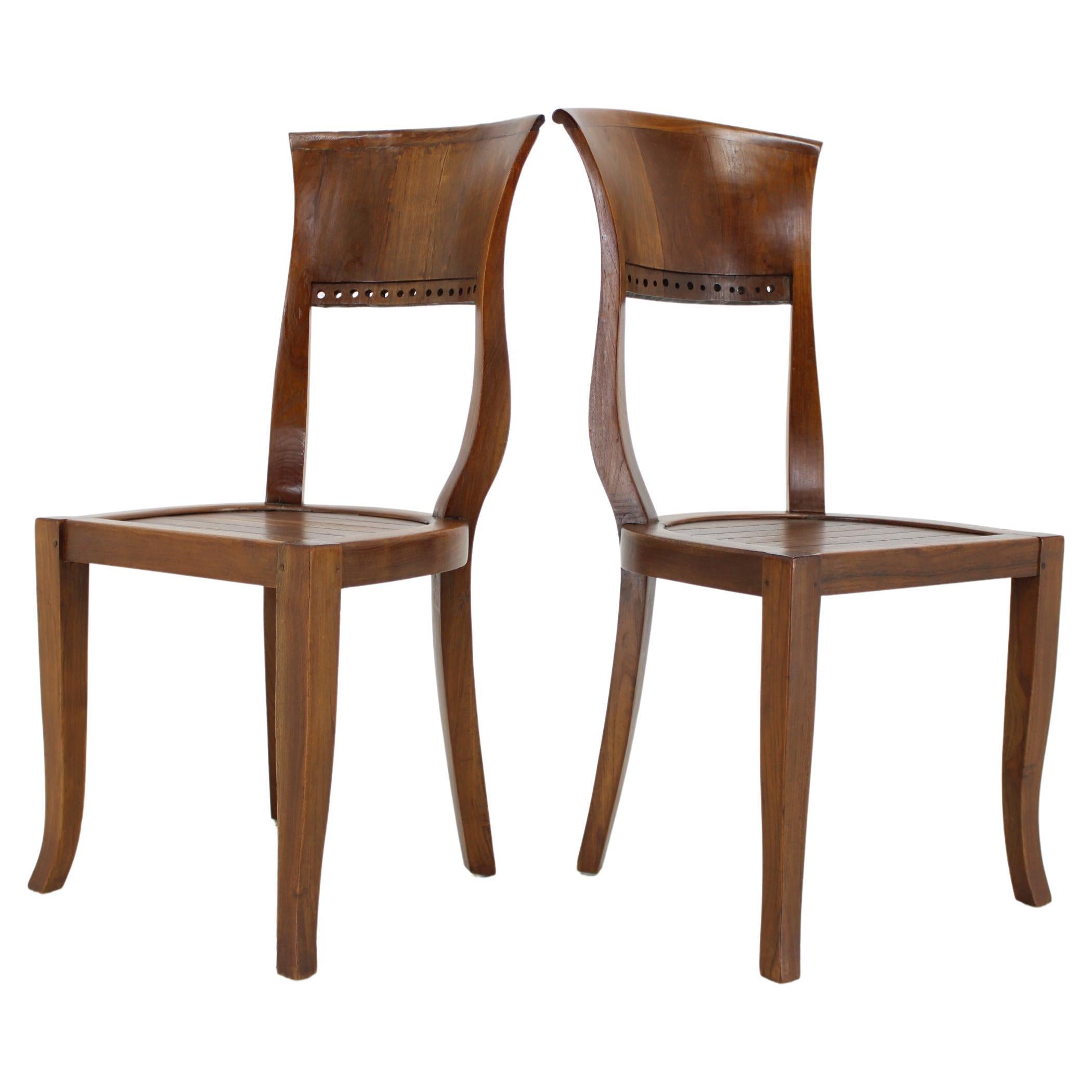  1980s Pair of Solid Teak Chairs, India  For Sale