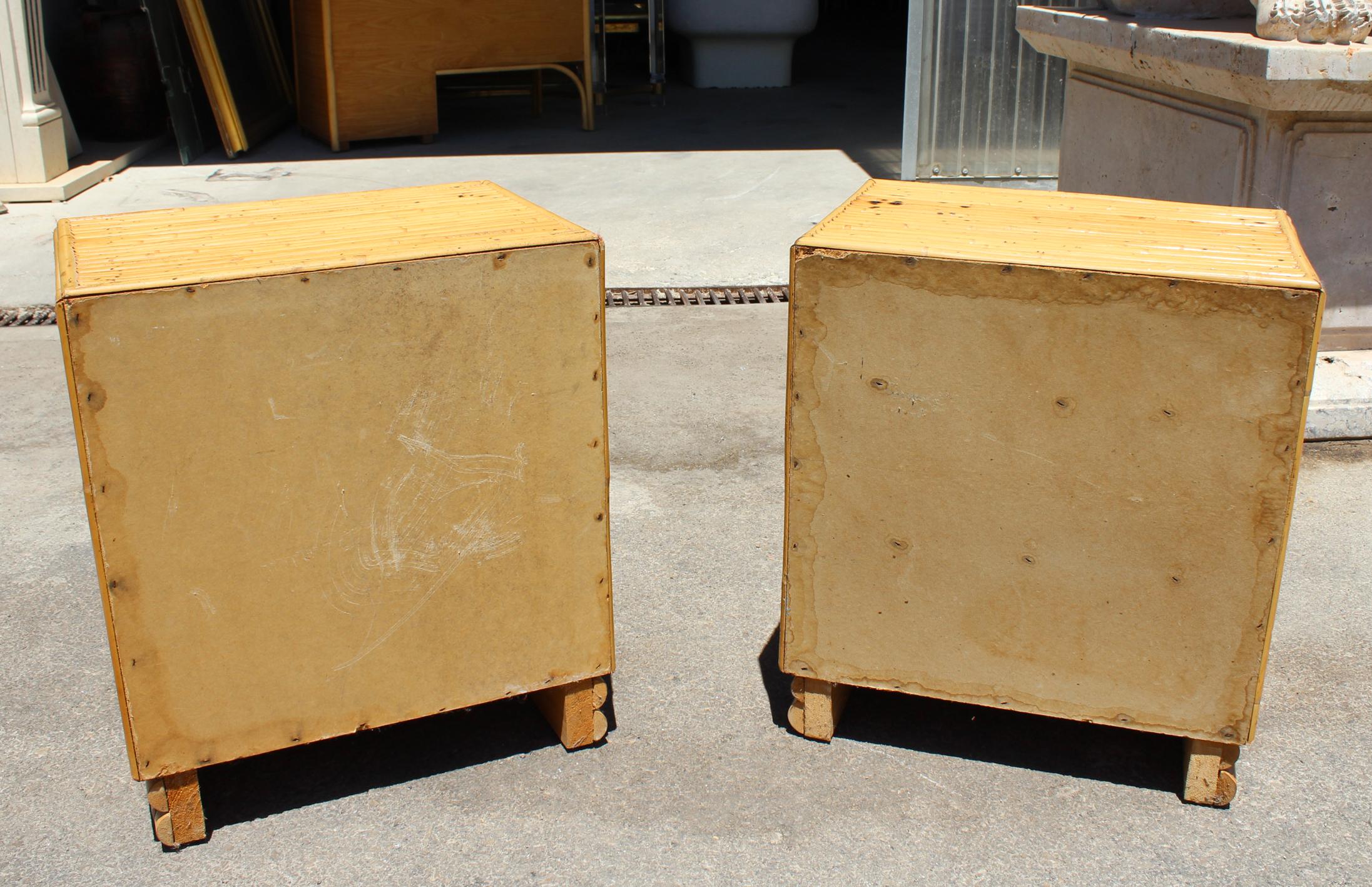 1980s Pair of Spanish Bamboo and Rattan Bedside Tables 5