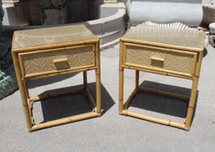 1980s Pair of Spanish Bamboo and Rattan Bedside Tables