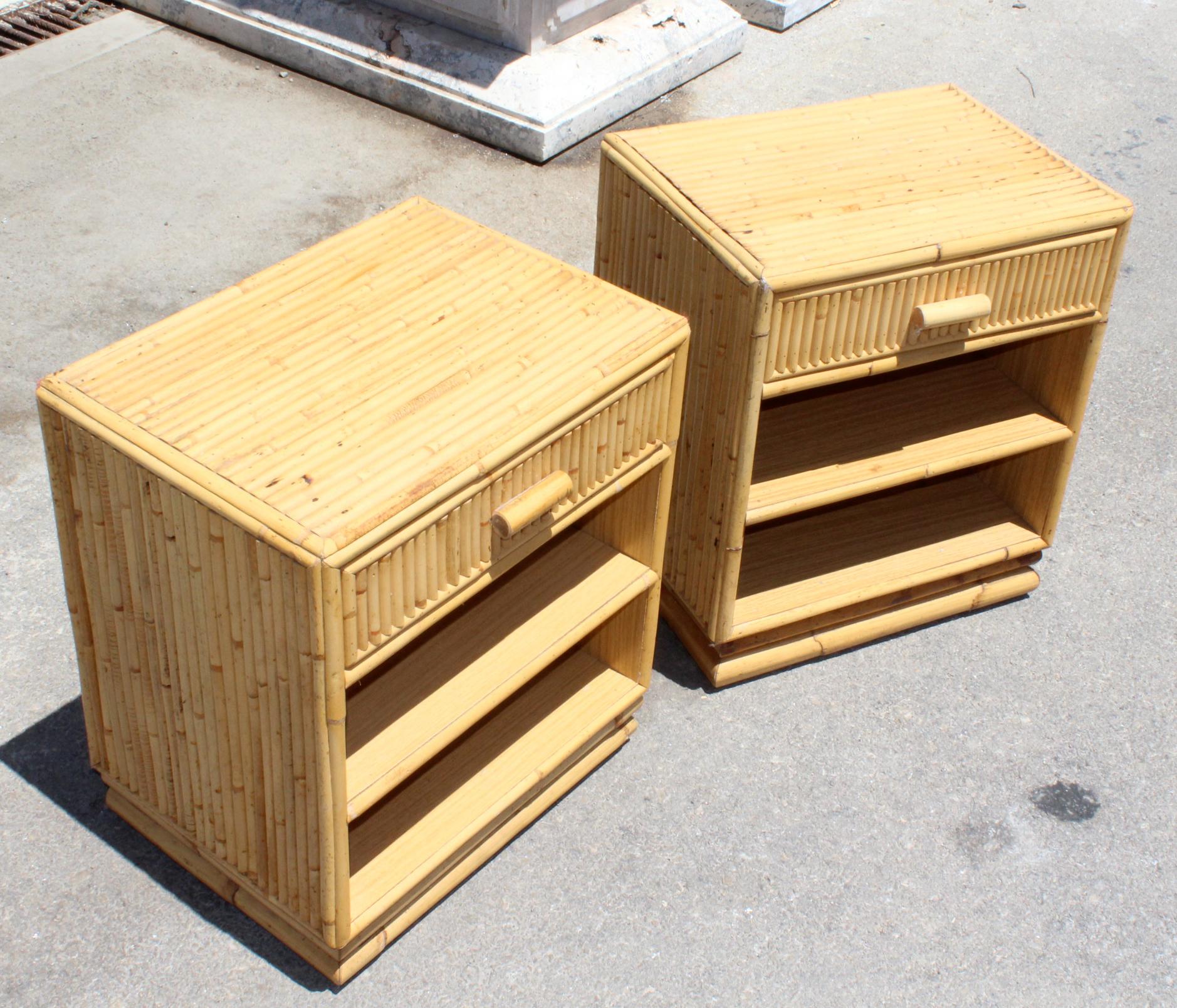 20th Century 1980s Pair of Spanish Bamboo and Rattan Bedside Tables