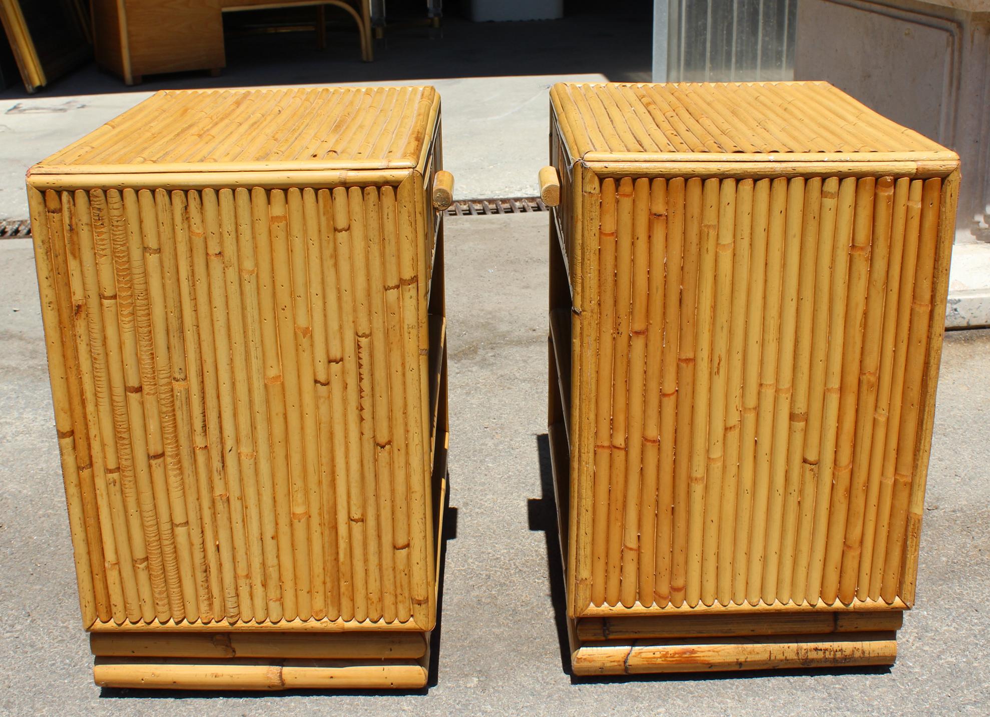 1980s Pair of Spanish Bamboo and Rattan Bedside Tables 3