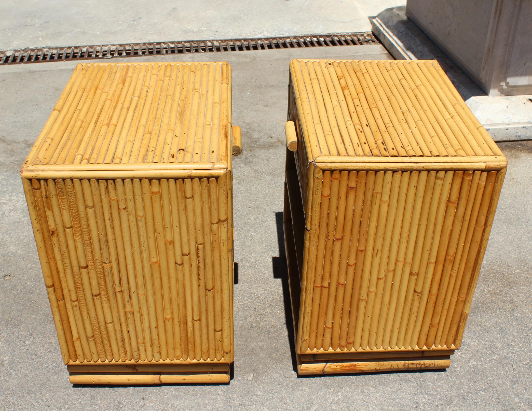 1980s Pair of Spanish Bamboo and Rattan Bedside Tables 4