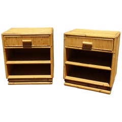 1980s Pair of Spanish Bamboo and Rattan Bedside Tables