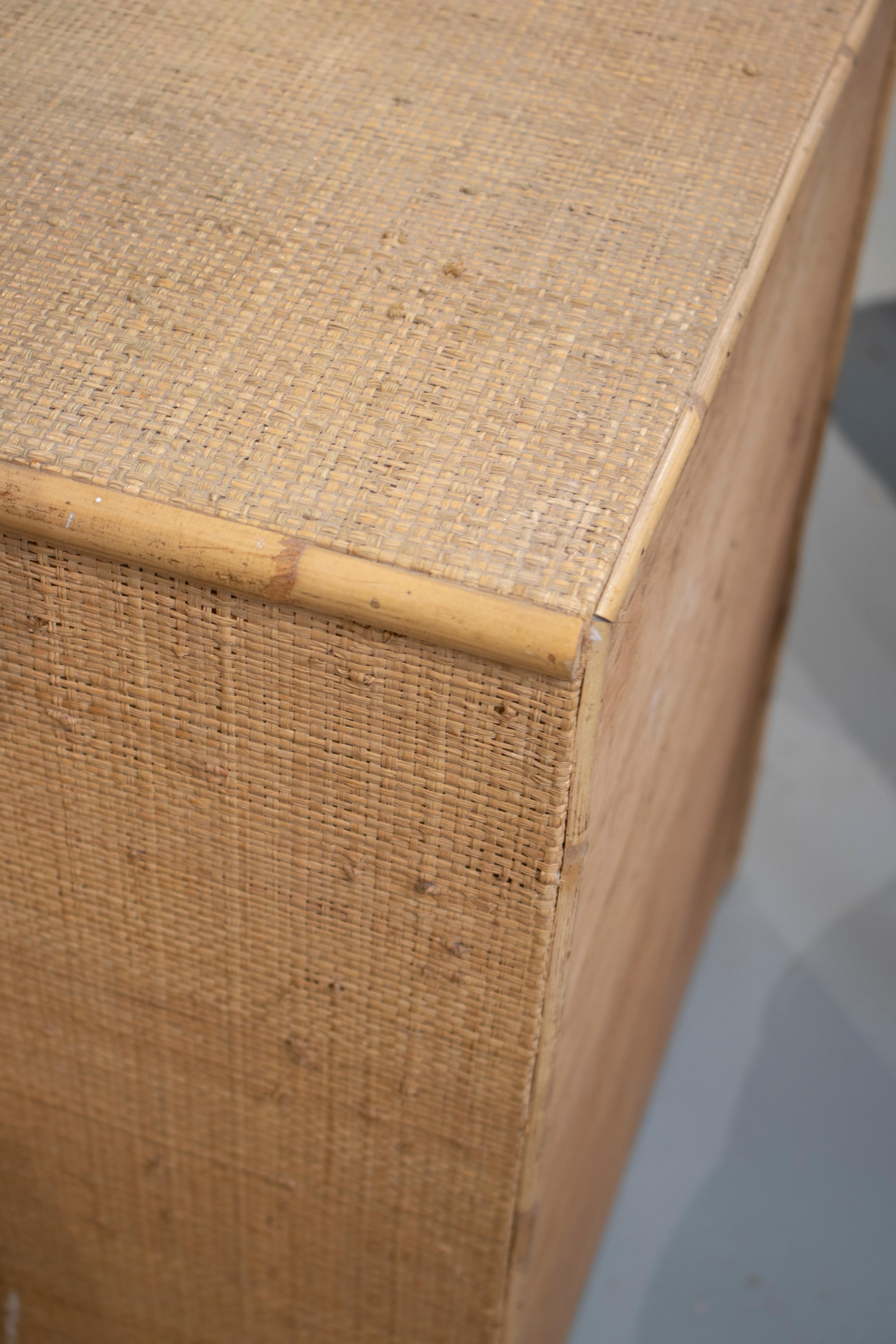 1980s Pair of Spanish Bamboo and Wicker Bedside Tables 5