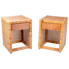 1980s Pair of Spanish Wicker One Drawer Bedside Tables