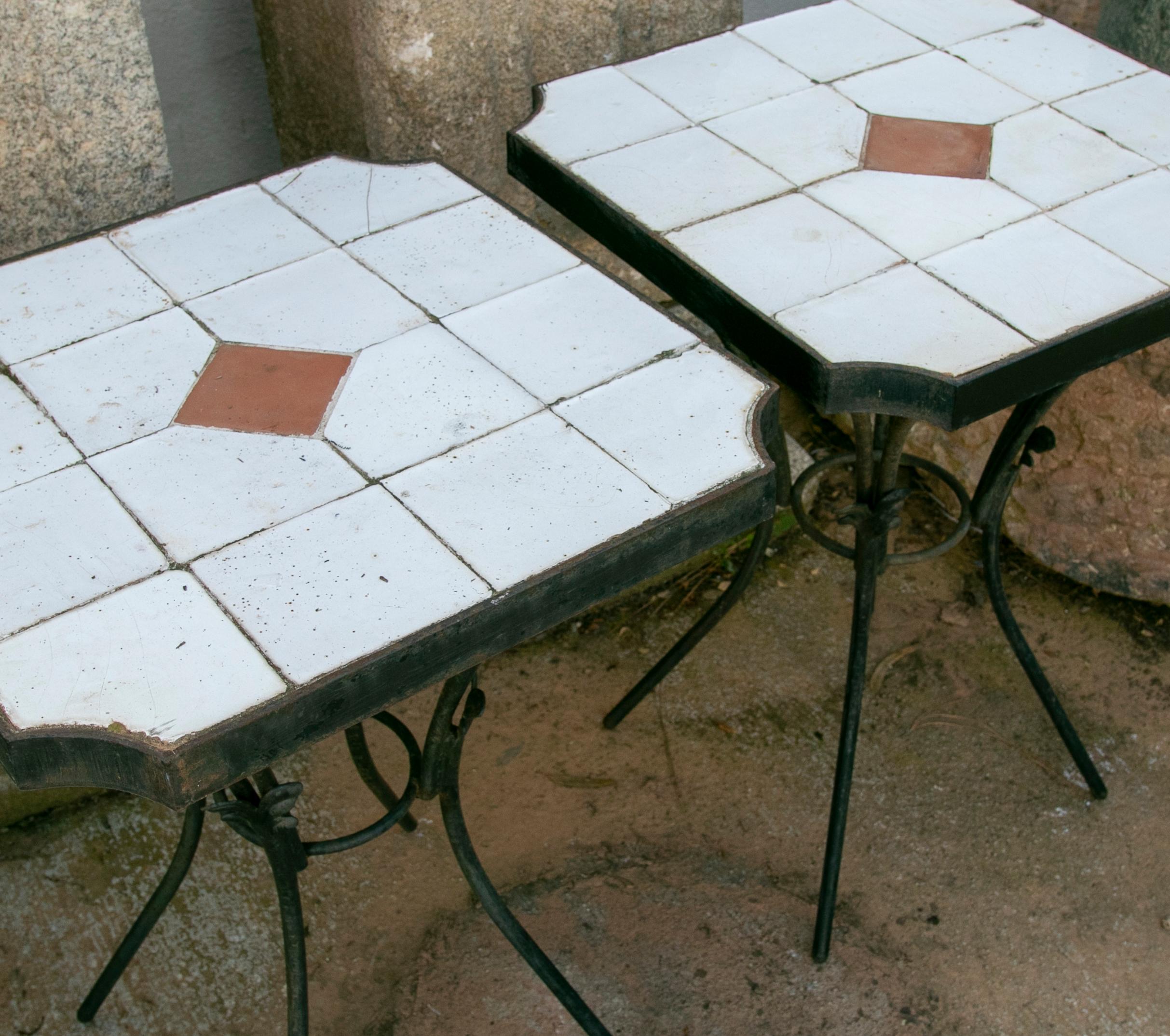 1980s Pair of Tables with Iron Base and Geometrical Tiles on Top 4