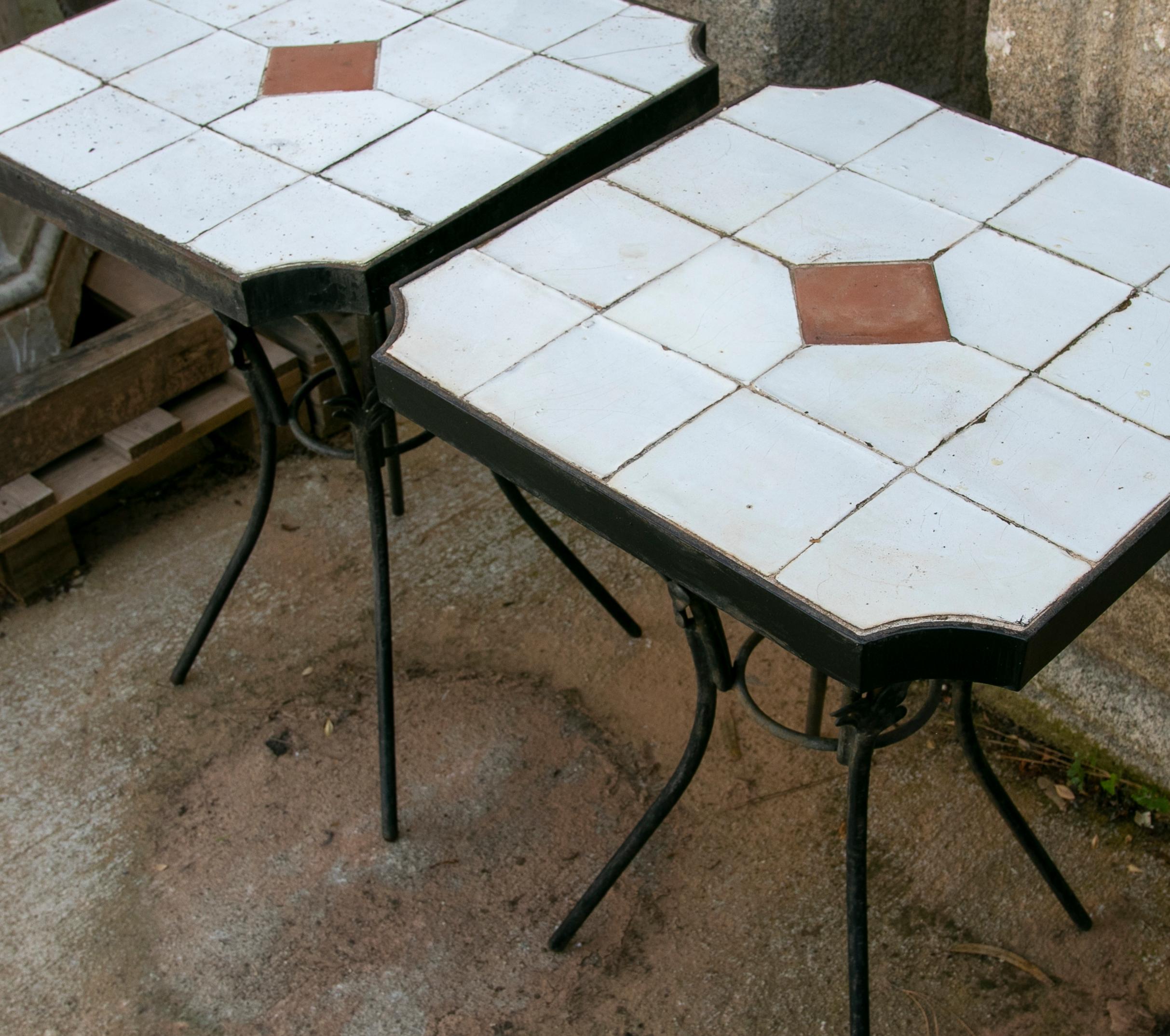 1980s Pair of Tables with Iron Base and Geometrical Tiles on Top 5