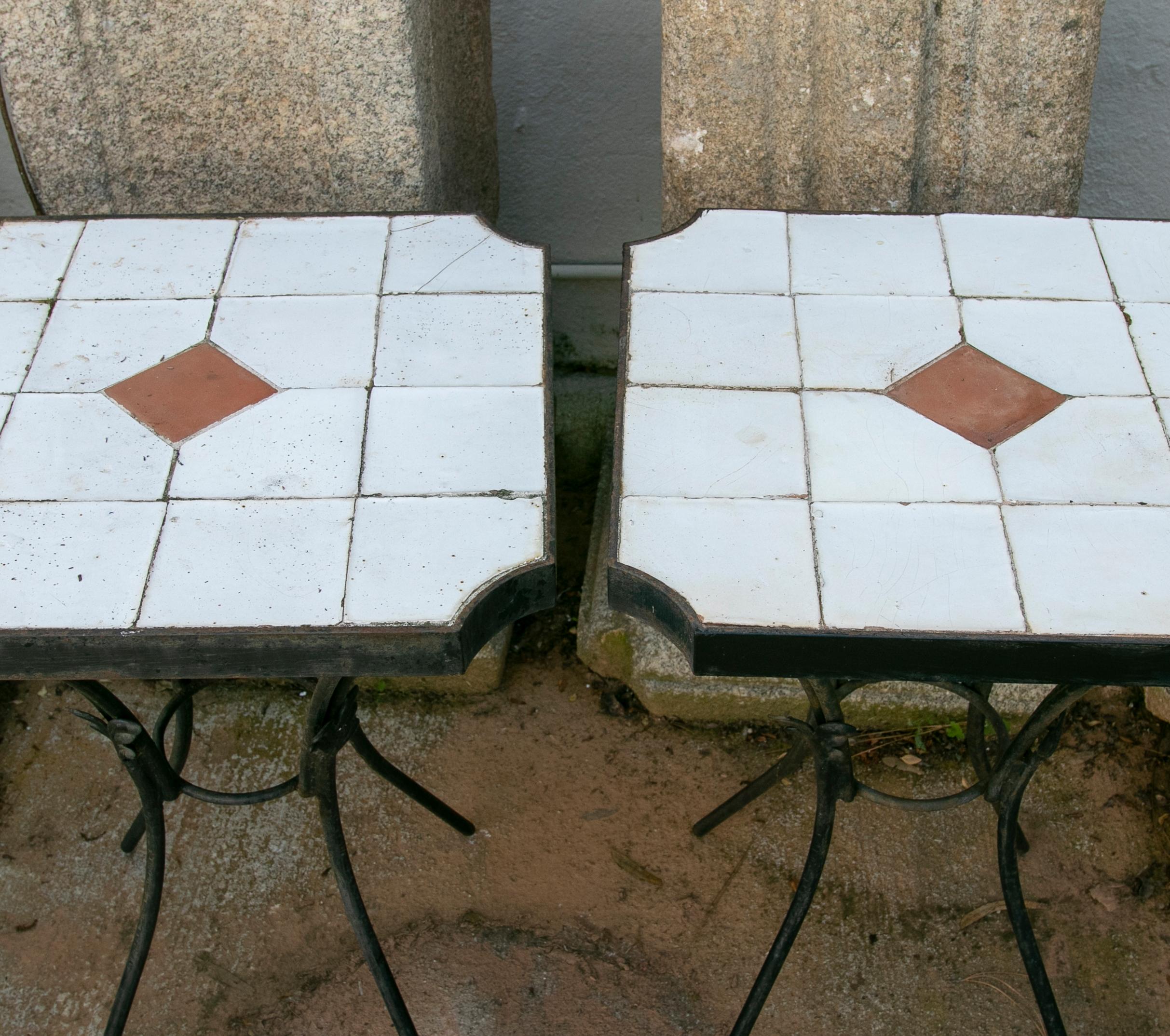 1980s Pair of Tables with Iron Base and Geometrical Tiles on Top 8