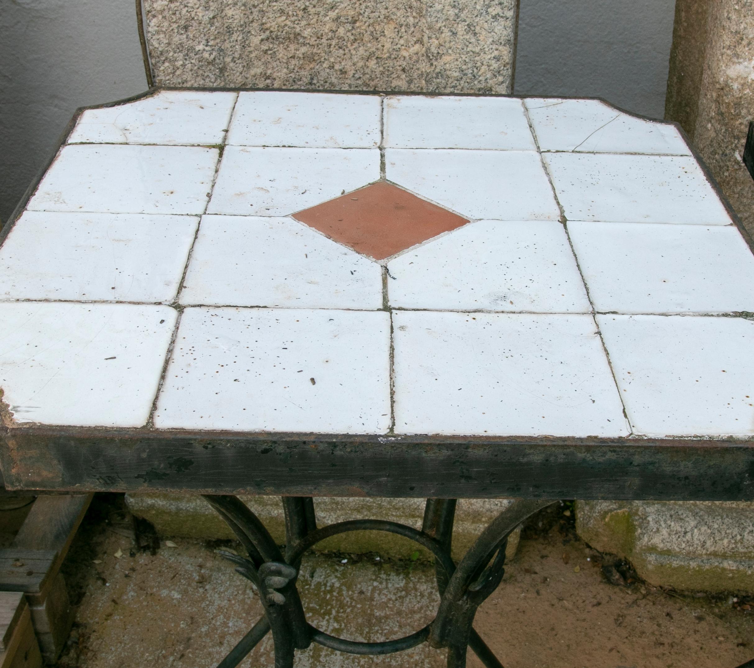 1980s Pair of Tables with Iron Base and Geometrical Tiles on Top 1