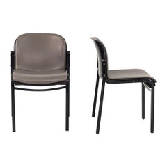 1980s Pair of Thonet Leather Side Chairs in Grey