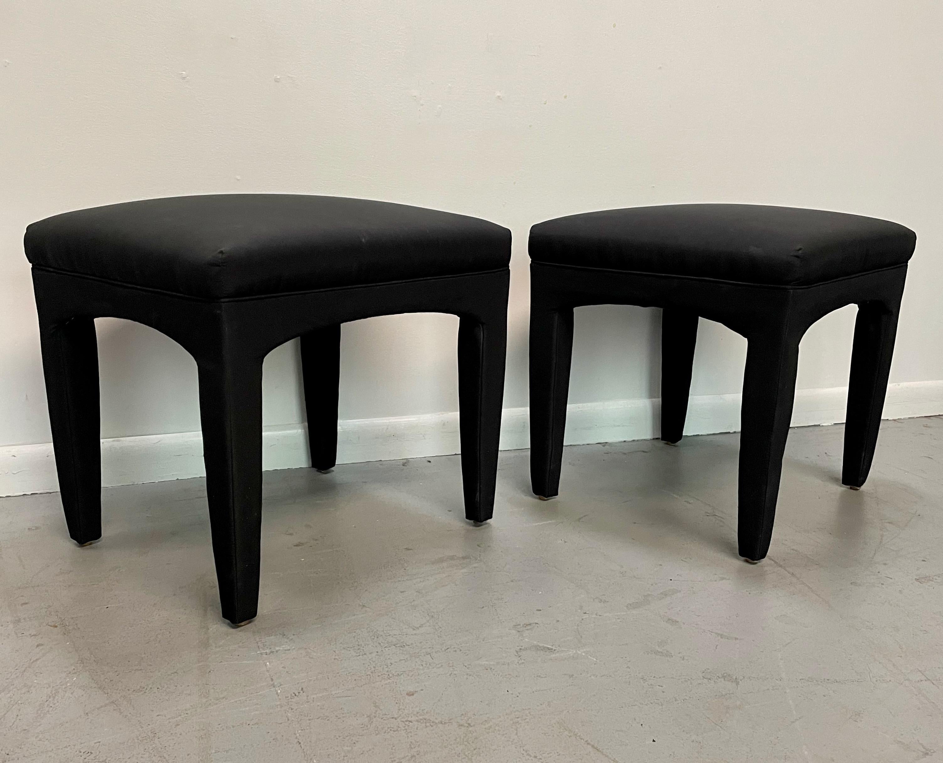 North American 1980s Pair of Upholstered Stools in the Manner of Karl Springer Post Modern