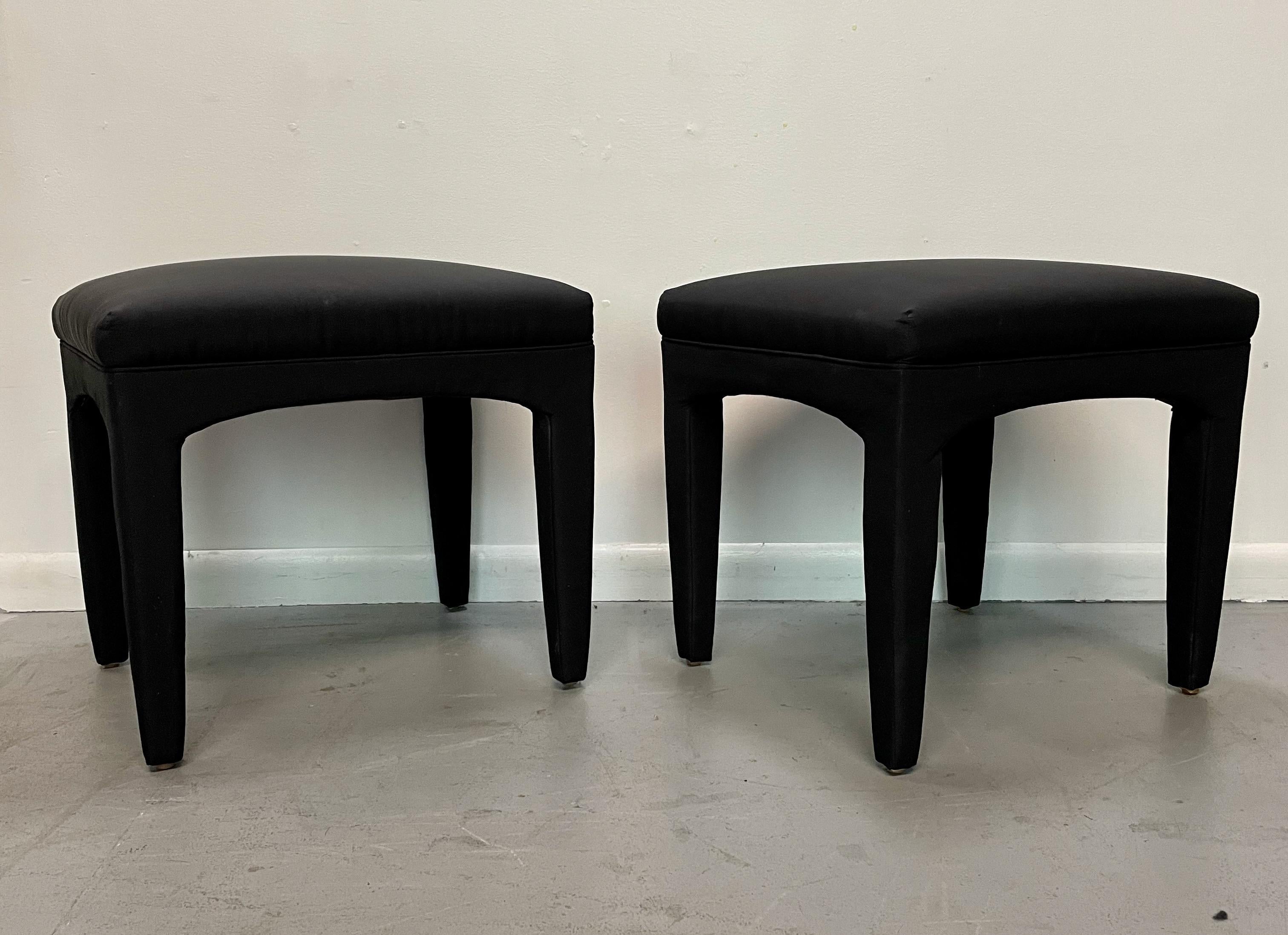 1980s Pair of Upholstered Stools in the Manner of Karl Springer Post Modern In Good Condition In Philadelphia, PA