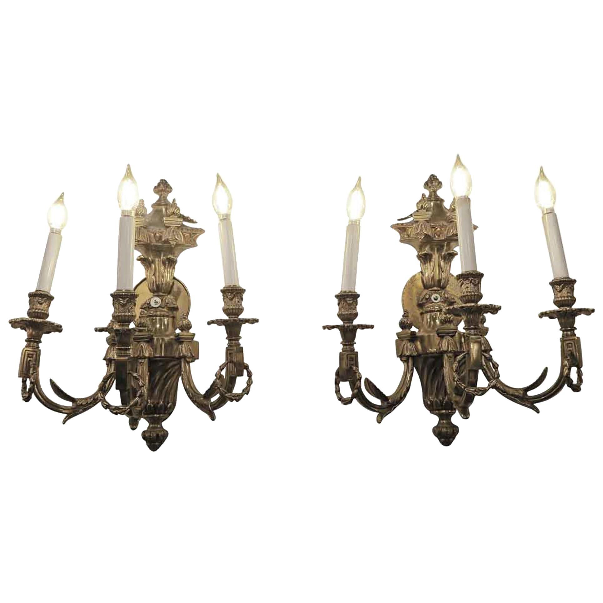 1980s Pair of Waldorf Astoria Heavy Bronze Sconces from the Conrad Suite Foyer