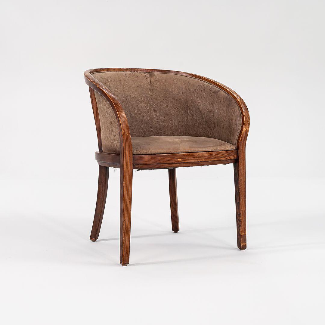 This is a pair of ‚ÄòYoke‚Äô side chairs, designed by Ward Bennett in 1984 for Brickel Associates. The listed price includes the pair. Their design features a frame of bent stained Oak, and these particular examples retain their original brown suede