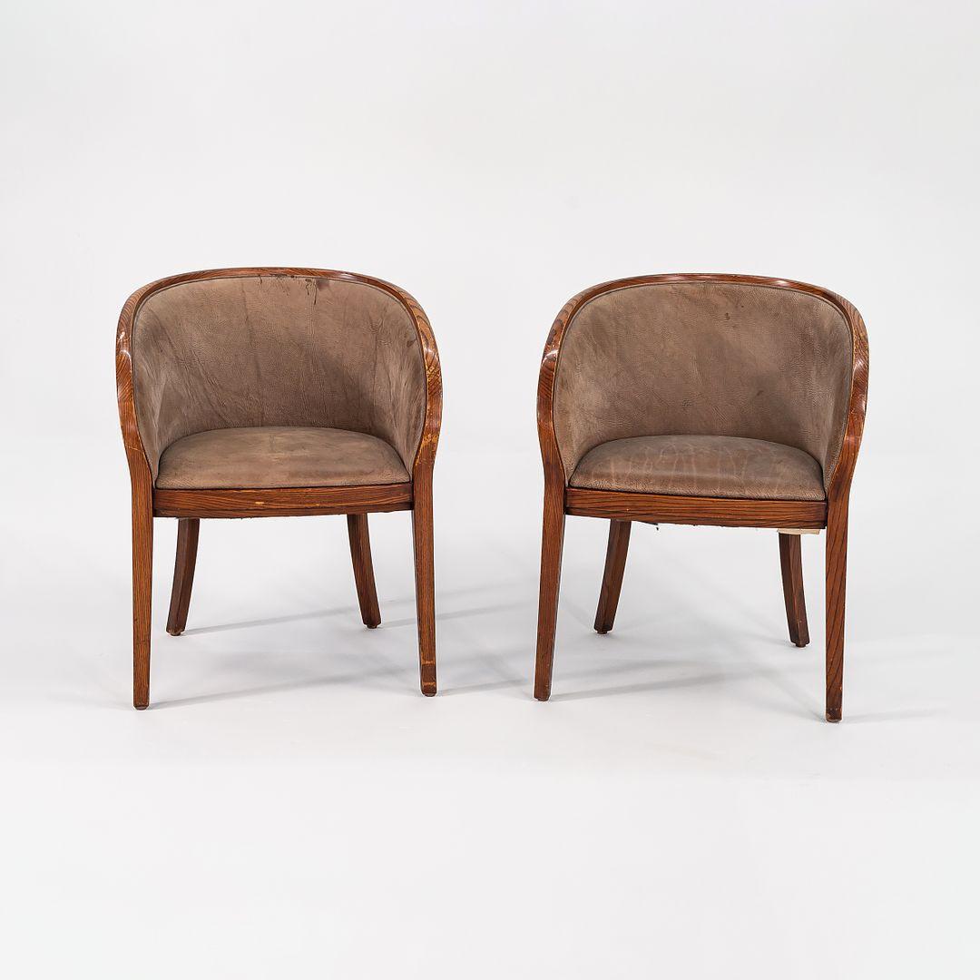 Modern 1980s Pair of Ward Bennett for Brickel Associates Yoke Chairs in Oak and Suede For Sale