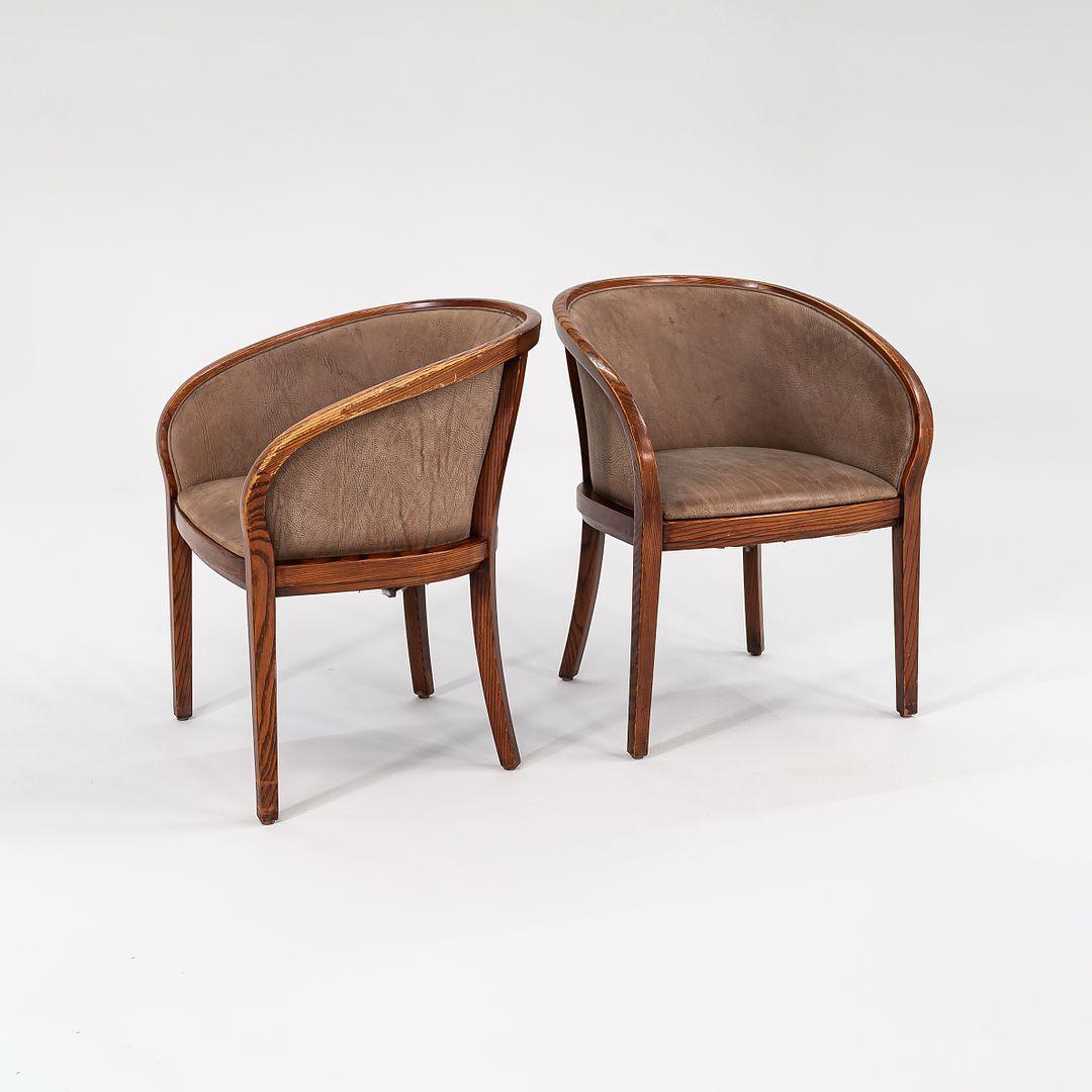 American 1980s Pair of Ward Bennett for Brickel Associates Yoke Chairs in Oak and Suede For Sale