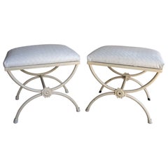Paire de fauteuils en fer peint en blanc des années 1980