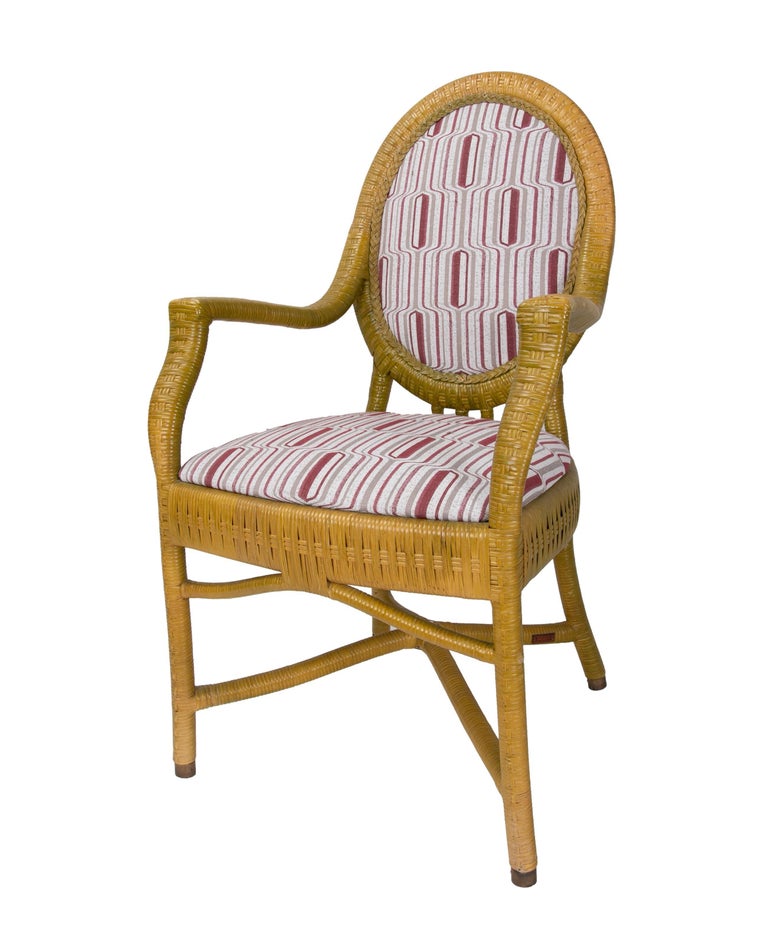 1980s Pair of Wicker Upholstered Armchairs For Sale at 1stDibs