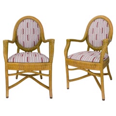 1980s Pair of Wicker Upholstered Armchairs
