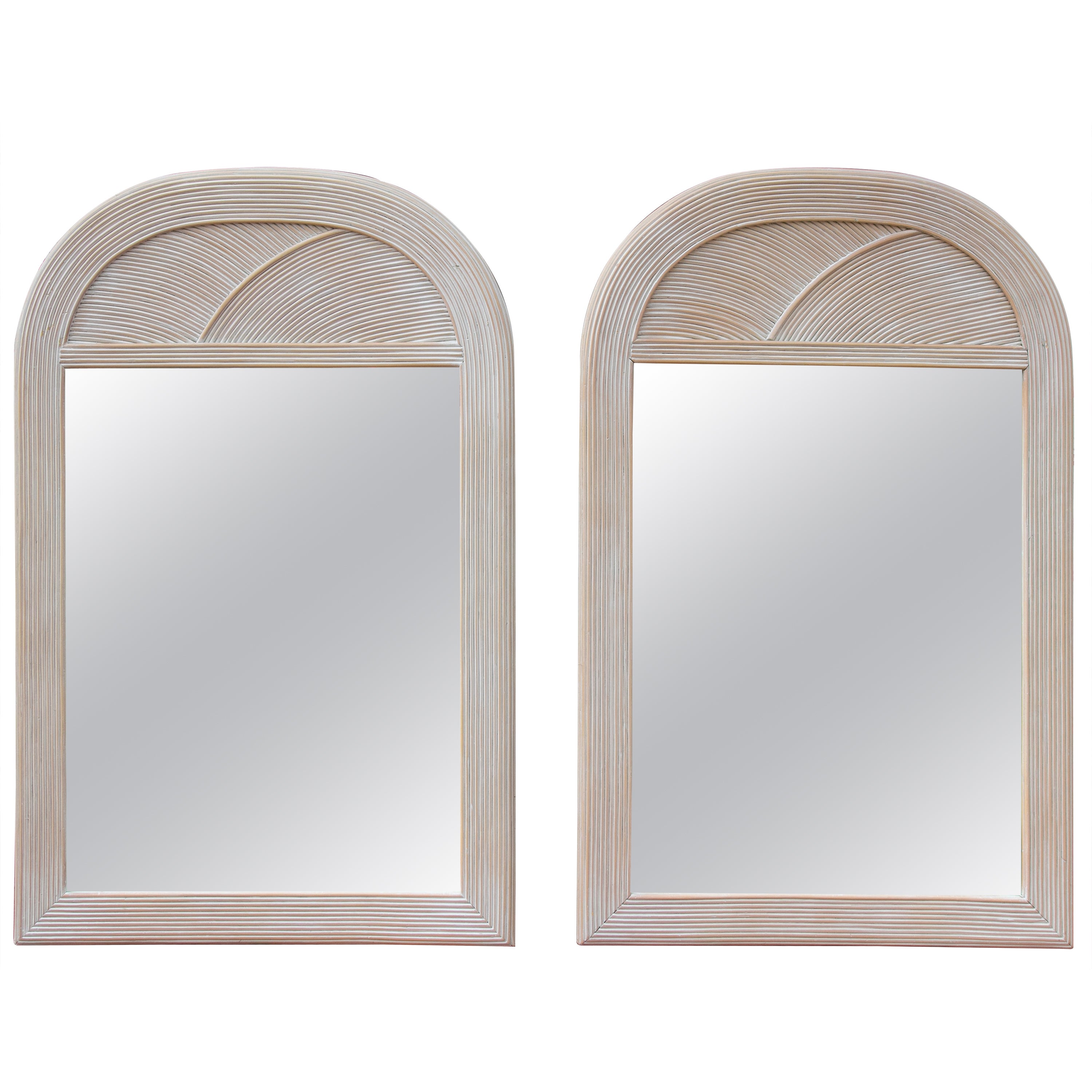 1980s Pair of Wicker Wall Mirrors
