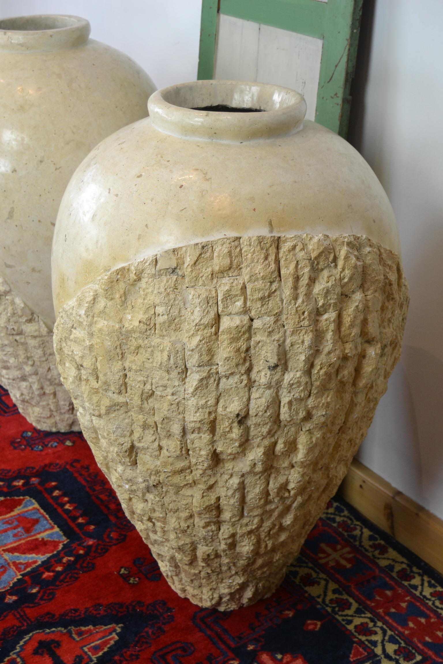 1980s Pair of XL Mactan Stone Vases 3