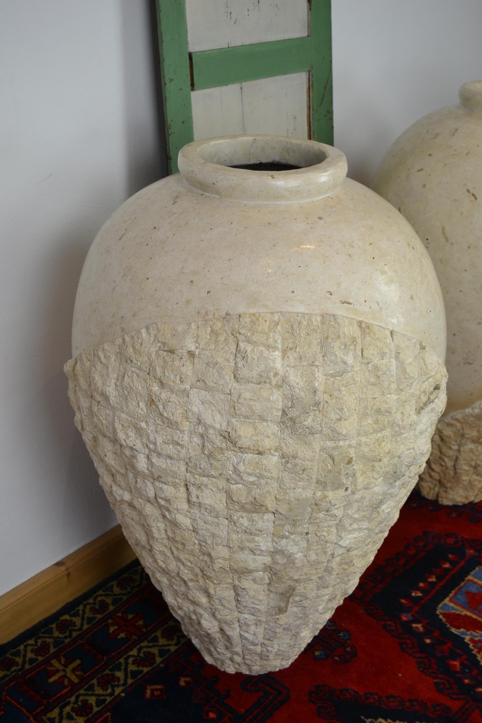 1980s Pair of XL Mactan Stone Vases 5