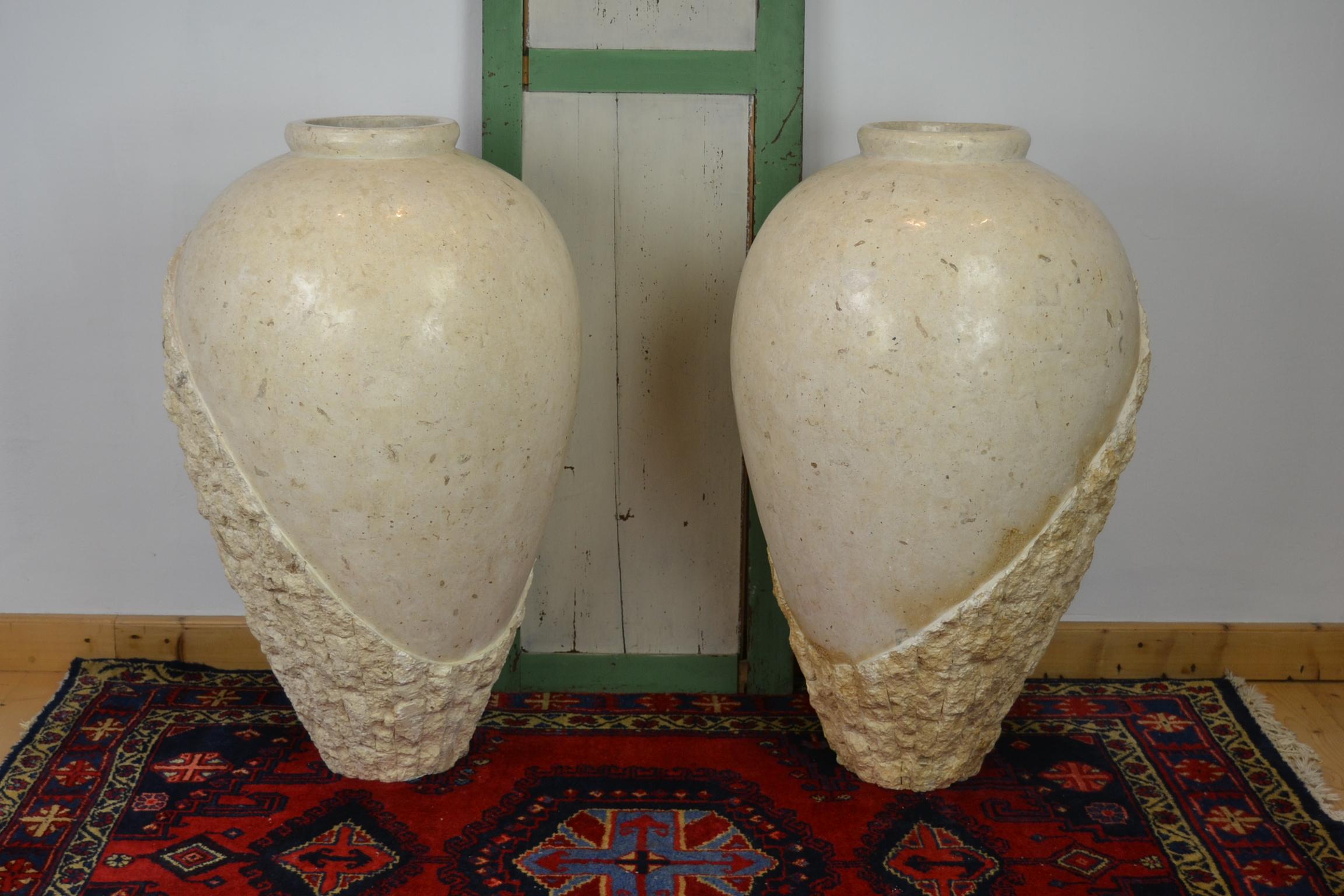 1980s Pair of XL Mactan Stone Vases 6
