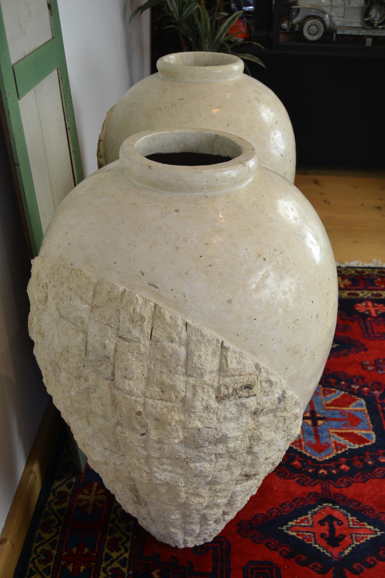 1980s Pair of XL Mactan Stone Vases 10