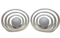 1980s Pair Postmodern Op Art Deco Halo Rougier Style Ellipse Table Lamps