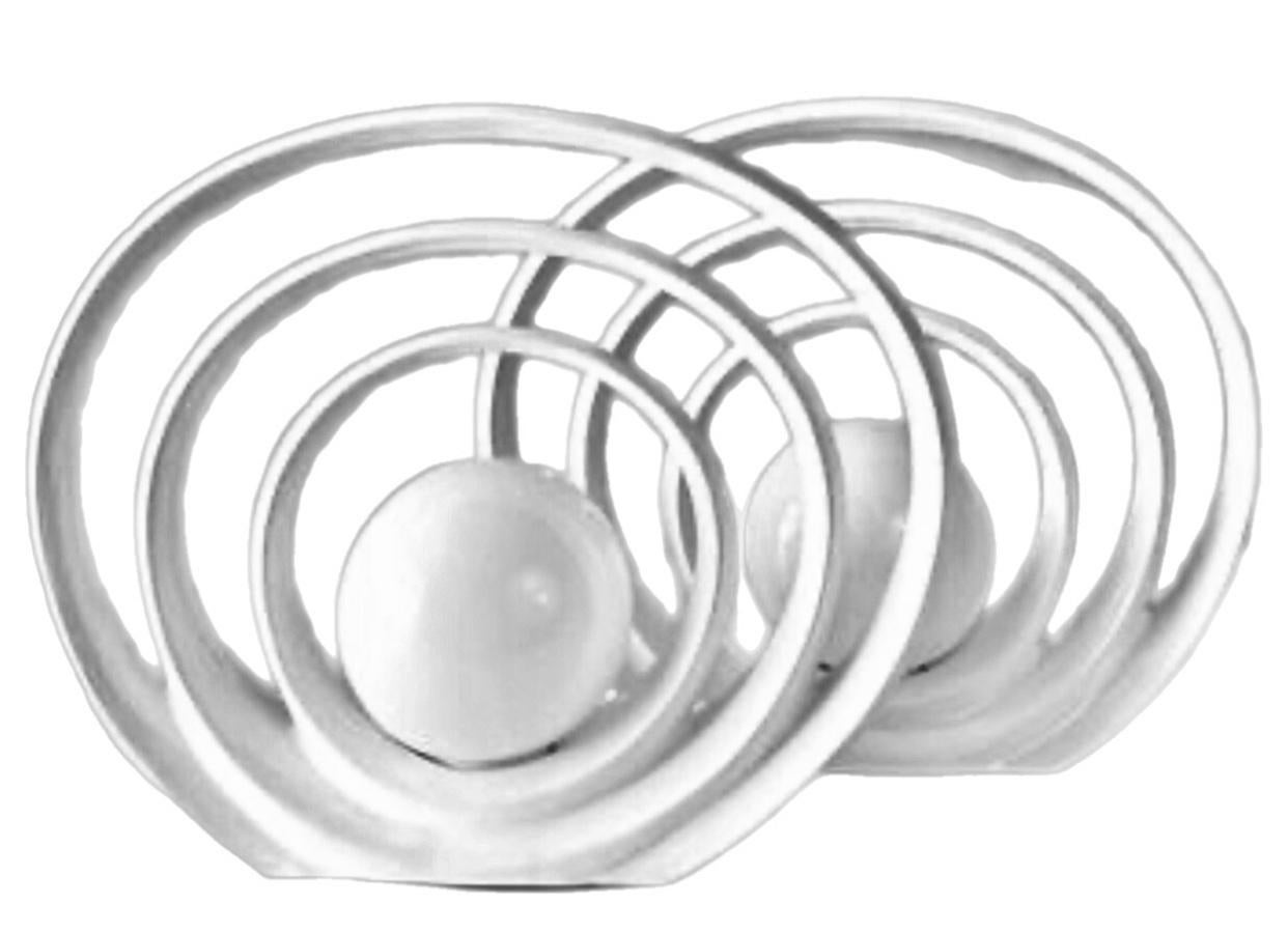 Cast 1980s Pair Postmodern Op Art Deco Halo Rougier Style Ellipse Table Lamps For Sale