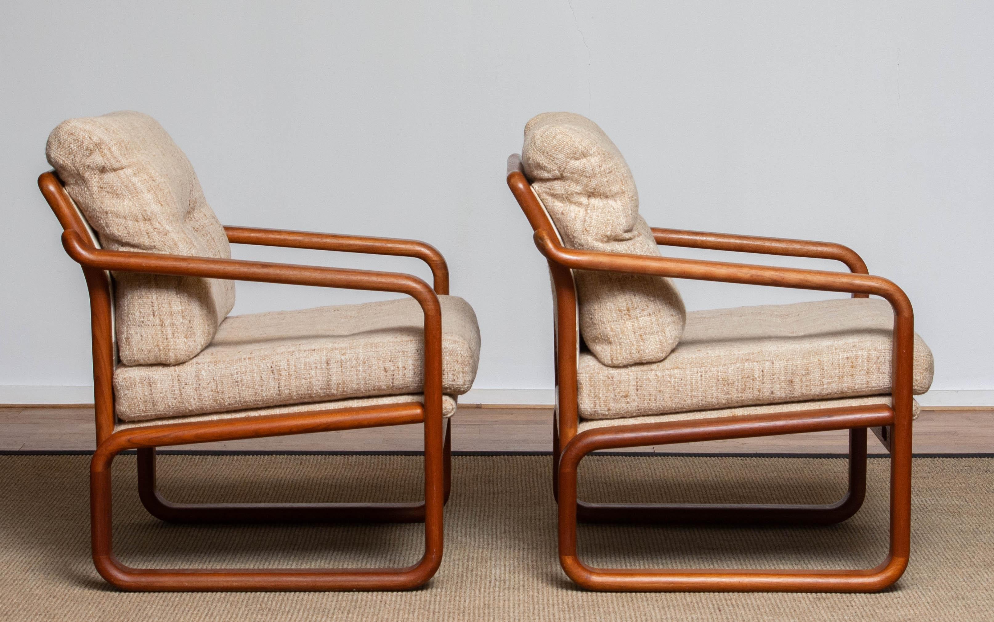 1980er Jahre Paar Teakholz mit Wollkissen Lounge-/Sessel ohne Armlehne von HS Design, Dänemark (Ende des 20. Jahrhunderts) im Angebot