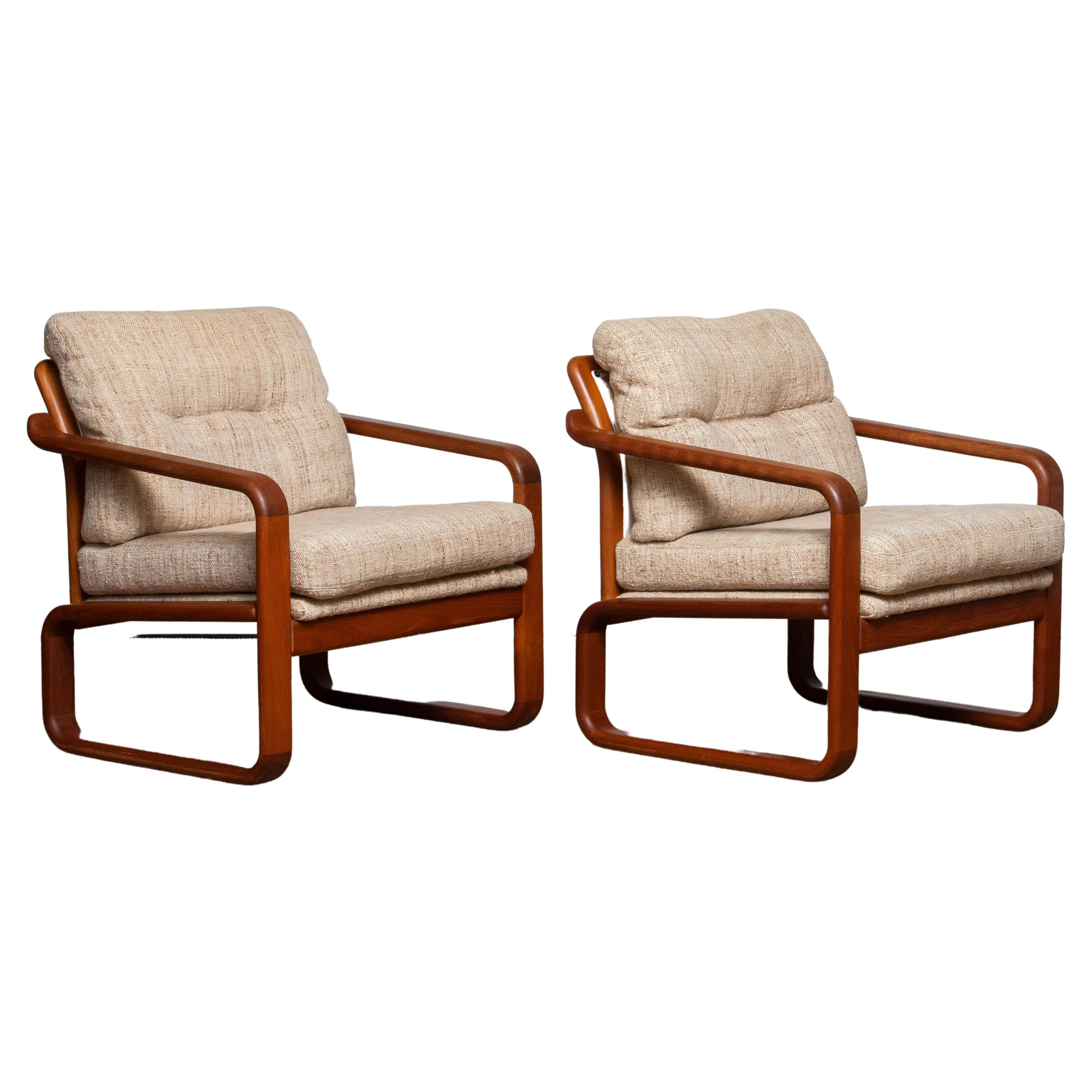 1980's Pair Teak with Wool Cushions Lounge / Easy Chair by HS Design, Denmark